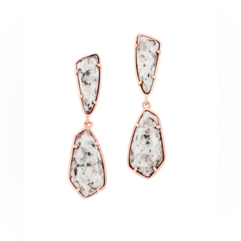 NWT [Kendra Scott] Traci Geometric Dangle Gray Granite Earrings Gold Plated - Picture 2 of 6
